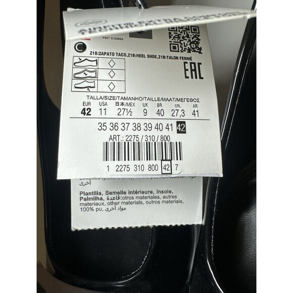 ZARA NEW Black Silver Pointed Toe Kitten Heel Slingback Sandal Women US 11 EU 42 - Picture 10 of 11